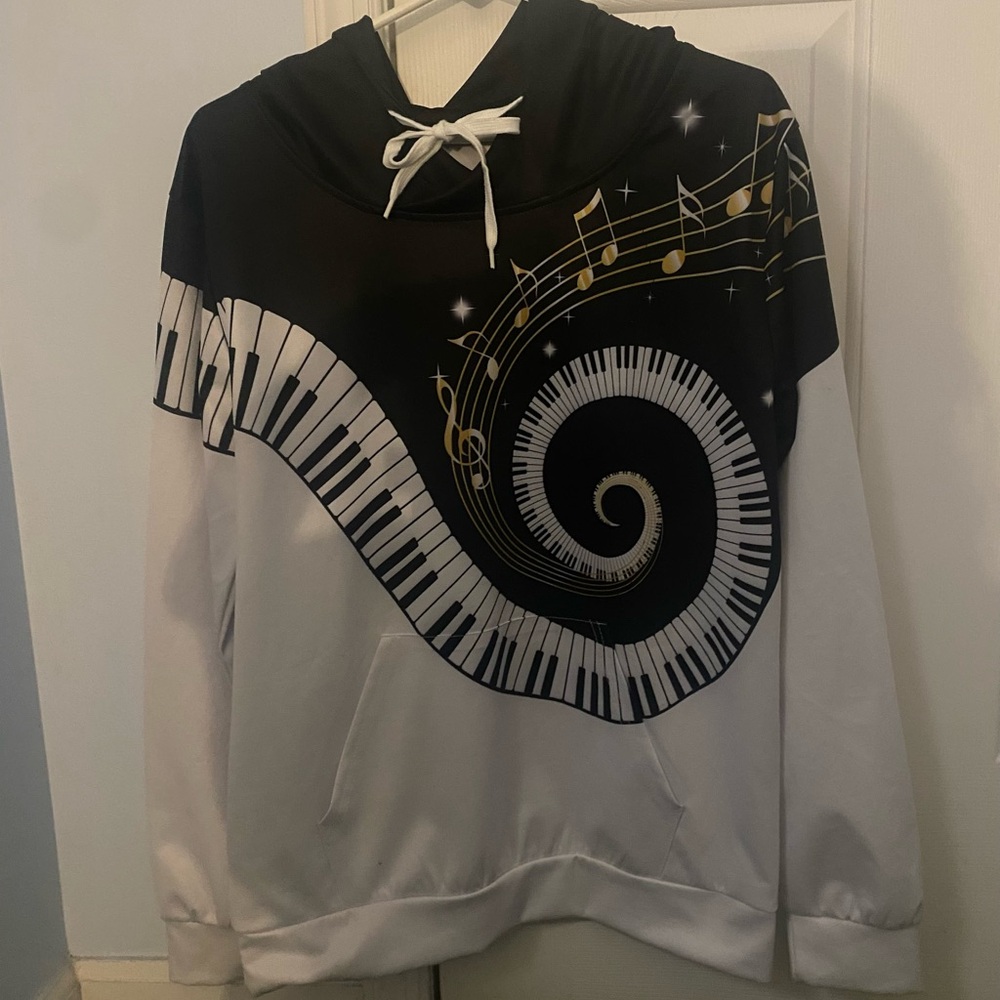 Black and White Musical Hoodie Size Medium